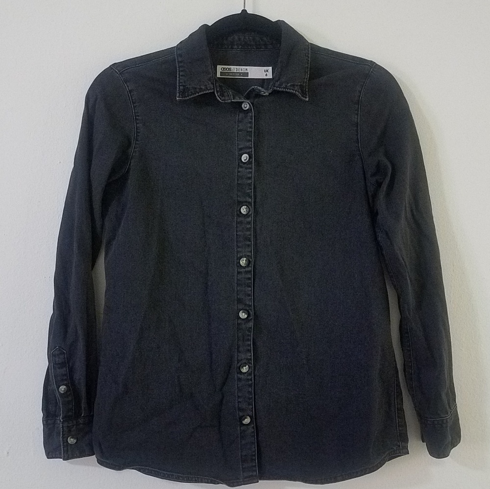ASOS acid washed black denim button down shirt